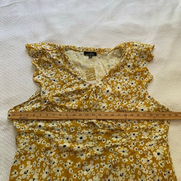 NEW Suzanne Betro yellow floral ruffle faux wrap knee length stretch dress - Picture 9 of 10